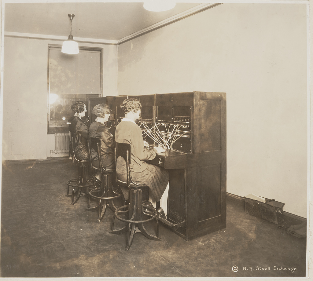 Telephone operators working at a New York Stock Exchange switchboard in 1928